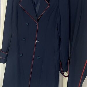 Elegant Navy Women's Pantsuit with Red Piping